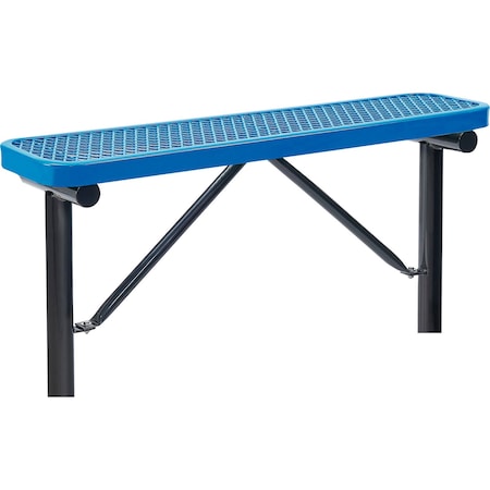 Global Industrial 4ft Outdoor Steel Flat Bench, Expanded Metal, In Ground Mount, Blue 695741IBL